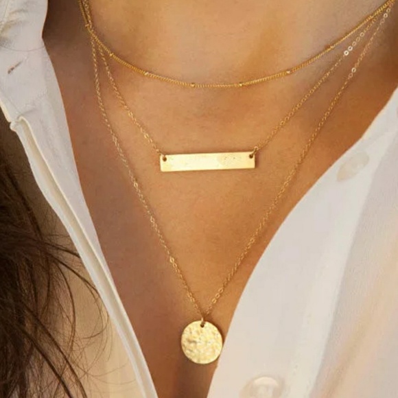everrealli Jewelry - Gold tone Triple Layer Bead Bar Coin Necklace